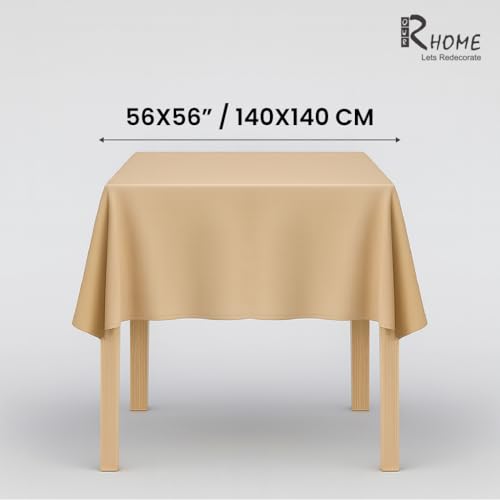 Image of R home 100% Cotton Solid Table Cover | 200 GSM Thick Fabric, Anti-Skid | Machine Washable & Reusable | Ideal for Dining Table & Centre Table, Easy Maintenance (Latte, 56 x 56 Inch)