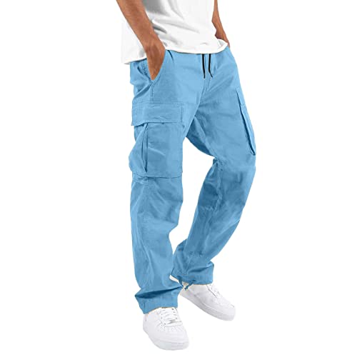 Men's Linen-Blend Cargo Pants Summer Workwear with Multi-Pockets Straight Leg for Hiking and Outdoor Activities