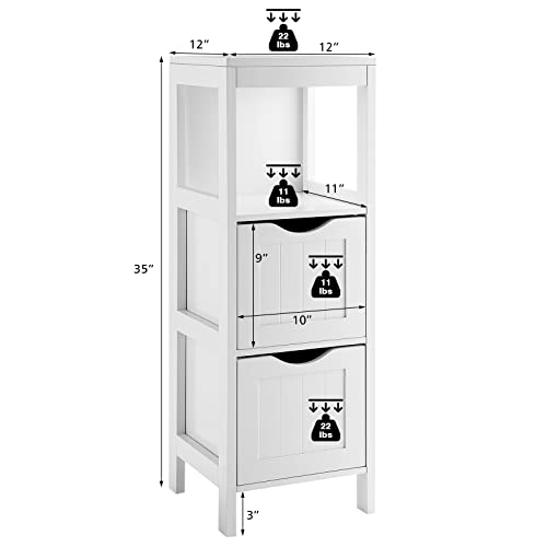 Giantex Bathroom Floor Cabinet With 2 Removable Drawers, Free-Standing Side Storage Cabinet W/Anti-Toppling Mechanism, 4-Tier Organizer Stand For Flexible Storing, Home&Office Display Holder #TOP2