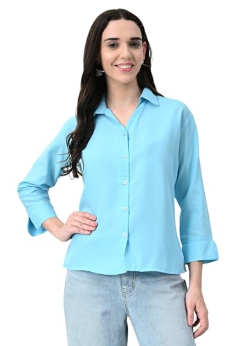 Image of FUNDAY FASHION Women's Crepe Casual Regular Fit Solid V Collered Shirt (Pack of 2)