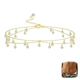 Belly Chain Gold Waist Chain: Gold Plated Belly Chains - Adjustable Waterproof Body Waist Chains - Sexy Bikini Satellite Beads Diamond Multi-Layer Chains for Women