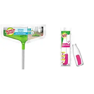 Scotch-Brite Bathroom Squeegee Plastic Wiper (Green) (Green) & Scotch-Brite Plastic Bottle Cleaner Brush (Pink and White)