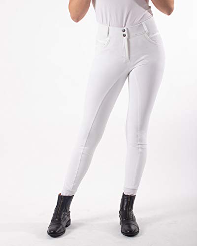Pantalon d'équitation Liva femme QHP blanc avec fond de peau pour cavalière