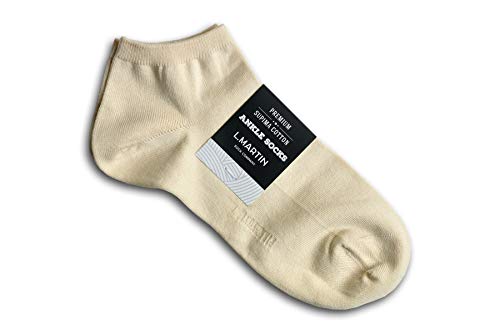 L.Martin 99-100% Pima Cotton Beige Running Ankle Socks Men Women 3Pair 12-15/XL