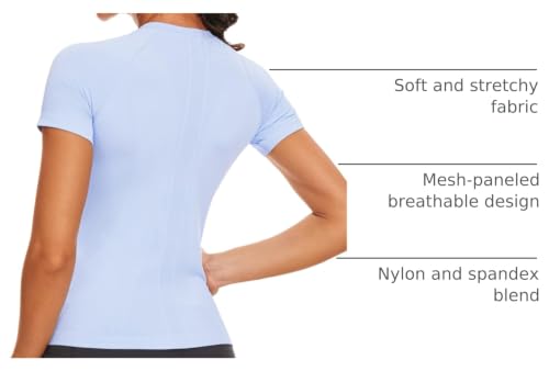 Image of Stelle Women Workout Tops Short Sleeve Seamless Athletic Shirts Yoga Gym Sports Breathable Tees