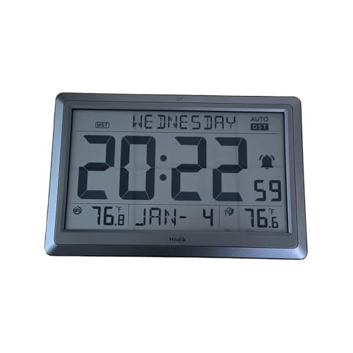 Wall Clock Atomic with Indoor Outdoor Temperature Battery Powered, Easy Reading with 10.5 Inch Large LCD Display, 330FT Range Table Wall Clock with DST, 12/24 Hour for Living Room Kitchen (Black)