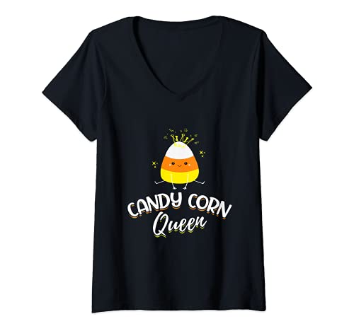 Mujer Candy Corn Sweet Queen Kawaii divertido fan de Halloween Camiseta Cuello V