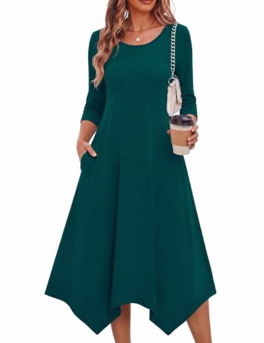 Image of Zeagoo Midi Dresses Women 2026 Dress 3 /4 Sleeve Casual Dresses with Pockets A Line Summer Beach Sundress
