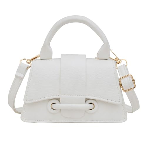TOFBS Handtasche Damen Kleine Top Griff Tasche Vintage Umhängetasche Stilvoll Henkeltaschen Mini Umhängetasche mit Abnehmbarer Gurt (Brillantweiß)