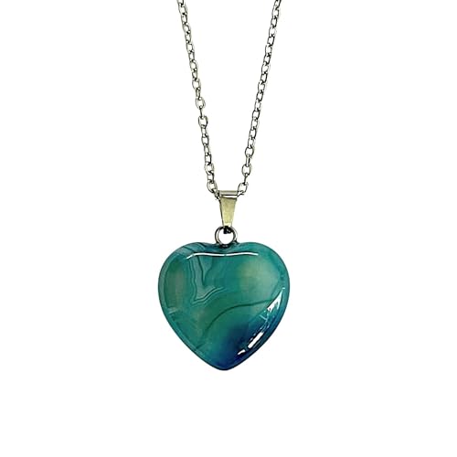 ASTER ALHELÍ - ASTER LAHELÍ - Collier Femme de Pierres Semi-précieuses en Forme de Cœur - Collier Acier Inoxydable Femme Pendentif Amulette d'amour - Idéal pour les Cadeaux (Agate bleue)