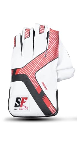 Image of Shield Cricket Wicket Keeper Gloves, Professional Grade, White and Orange recomanded for Leather Ball for Youth 15 to 20 Years