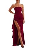 Caintima Women's Backless High Split Strapless Prom Formal Dress, M Burgundy