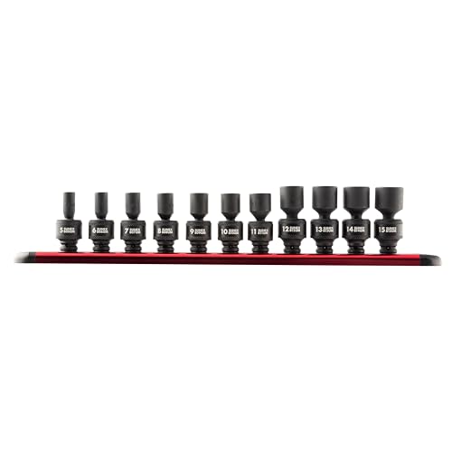 SUNEX TOOLS 1825 1/4-Inch Drive Universal Magnetic Impact Socket Set, Metric, 12-Point, Cr-Mo, 5mm - 15mm, 11-Piece
