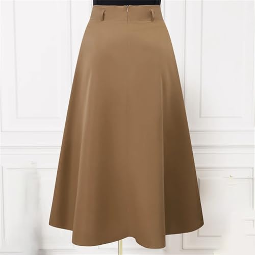 Women High Waist Pleating Swing Skirt Vintage Office Holiday Loose Solid Long Skirt2