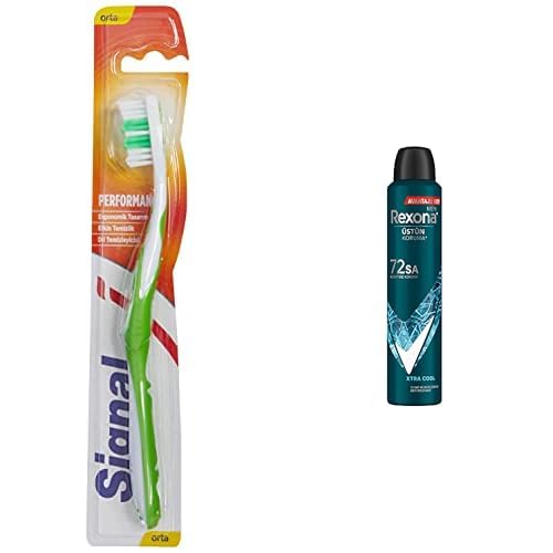 Signal Performans Diş Fırçası, 14,5 Gr ve Rexona Men Erkek Sprey Deodorant Xtra Cool 72 Saat Kesintisiz Üstün Koruma 200 ml