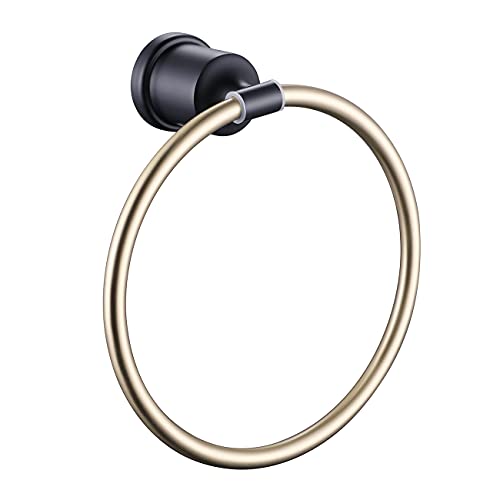 Miyili Sus 304 Stainless Steel Towel Ring Bathroom Hand Towel Holder Round Style Towel Rack Wall Mounted Mixed Matte Black And Brushed Gold, D07Gk #TOP24