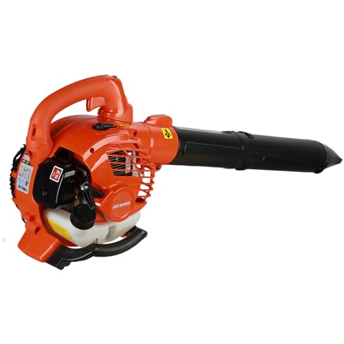 Soplador de hojas de mano de 2 tiempos, soplador de hojas a gas, limpiador de doble propósito con tubo de soplado recto y curvo, para limpiar la nieve de las hojas, carretera (naranja)