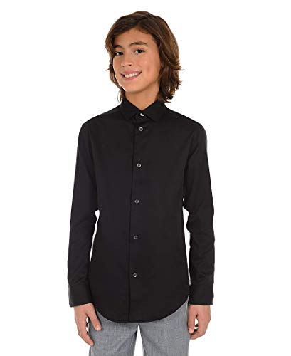 image for Calvin Klein Boys' Long Sleeve Sateen Dress Shirt, Button-Down Style w
