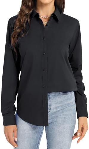 J.VER Bluse Damen Business Casual Bügelfrei Blusen Einfarbig Langarmshirt | Weicher Blickdicht, Regulärer Schnitt mit Reverskragen, Formell Lässig Damenbekleidung für Gartenparty K