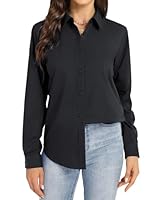 J.VER Schwarze Bluse Damen Langarmshirt Einfarbig Tops Kragen Baumwolle Oberteile Knitterfreies Damen Hemdbluse Mode Für Damenblusen All Schwarz