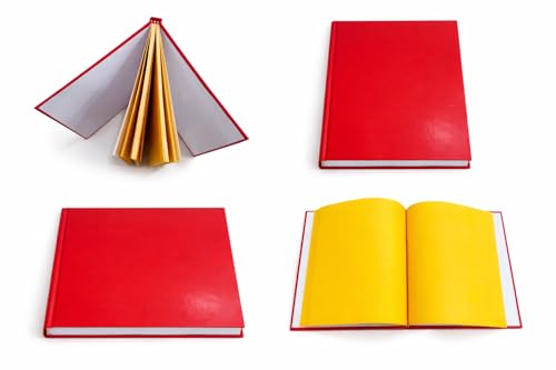 Image of KOMASH Yellow Pages Hard Cover Notebook - Premium Red Cover Diary with Plain Yellow Pages | Journal for Manifestation, Affirmations, Writing, Business Notes & Personal Diary | Compact Notebook