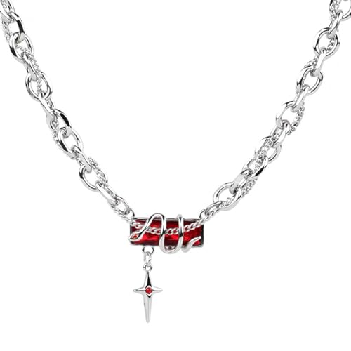 Image of Chain for Man, Stylish Necklace for Men with Celestial Inspired Red Diamond Pendant, Elegant Silver Chain for Men