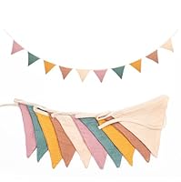 Wimpelkette Kinderzimmer,Musselin Baumwolle Stoff Wimpelkette,Girlande Kinderzimmer Deko zum Aufhängen, Hausbett Deko Mädchen & Jungen,Wanddeko Geschenk,Babyzimmer Dekoration (Morandi Beige)