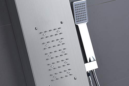 Ello&Allo Led Rainfall Waterfall Shower Head Rain Massage System With Led Body Jets, Stainless Steel Bathroom Shower Panel Tower System, Brushed Nickel #TOP3
