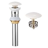 Albriya Vessel Sink Drain,Bathroom Pop-up Drain With Detachable Basket Stopper, Anti-Explosion And Anti-Clogging Drain Strainer, Sink Drain Assembly Without Overflow Polished Chrome,White Ceramic Cap