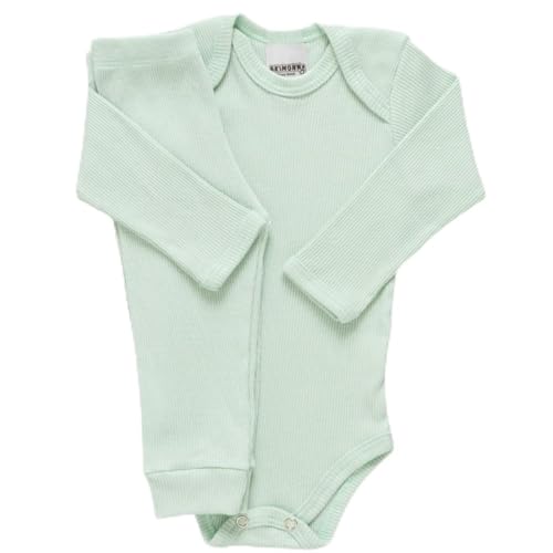 Kit 2 Peças Body Bebê + Calça Conjunto Pagão Mijão Infantil Canelado Antialergico (Verde, RN)