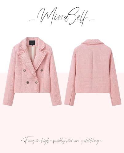Mina Self Tweed Blazers Jacket for Women 2026 Fall Winter Pink Sweater Ladies Fashion Business Casual Blazer Work Office Womens Trendy Professional Women's Blazers & Suit Jackets