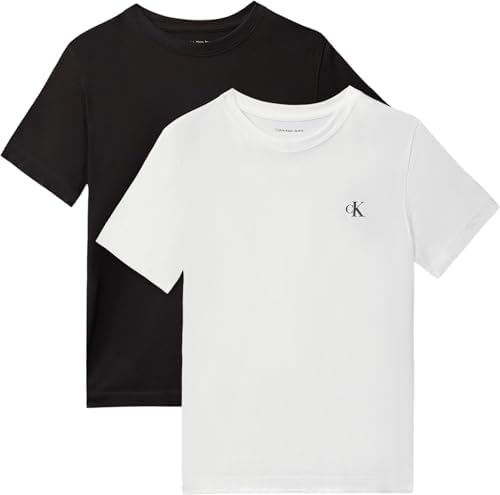 Calvin Klein Boy's Monogram Top Pack of 2, White/Black, 10 - Comfortable, Durable