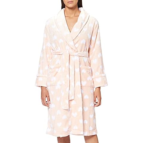 Iris & Lilly Women's Long Velour Bathrobe, Pink, Hearts, 14 Cover