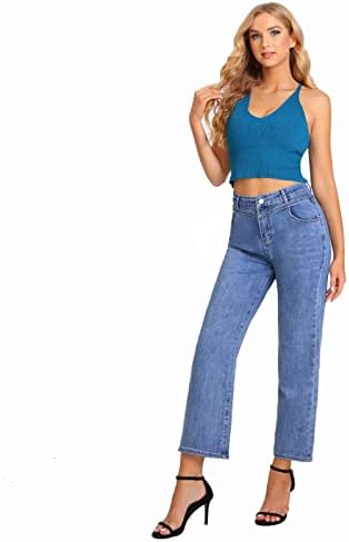 HappyDecor Women's Casual Wide Leg Pants Jeans Stretch Floor Pants, Fashion Sports Pants (as1, Alpha, s, Regular, Regular, Blue, Medium)