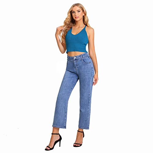 Happydecor Women's Casual Wide Leg Pants Jeans Stretch Floor Pants, Fashion Sports Pants (As1, Alpha, S, Regular, Regular, Blue, Medium) #TOP2
