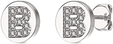 Sterling Silver Initial Earrings Set With Cubic Zirconia's. 7.6mm Round Earrings