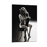 Hot Woman Sitting in Chair, Black and White Female Erotic Modern Decorative Wall Art Posters Wall Art Paintings Canvas Wall Decor Home Decor Living Room Decor Aesthetic 24x36inch(60x90cm) Frame-STYL