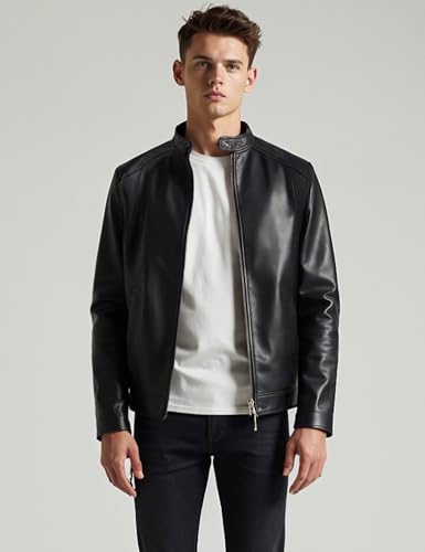 Leather Jackets for Men Faux Leather Stand Collar Motorcycle Bomber Jacket4