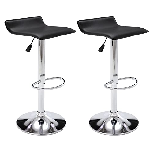 Vogue Furniture Direct Adjustable Bar Stools Set Of 2, Modern Swivel Pu Leather Airlift Barstools, Backless Kitchen Counter Height Bar Chair For Dining Room (Black) #TOP8