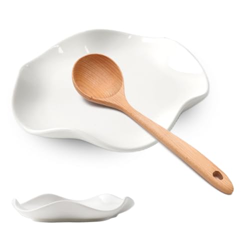 2 pezzi Poggiamestolo Cucina in Ceramica Bianco Repose per Cucchiai 14 cm Porta Cucchiaino da Caffè Poggia Mestolo Cucina Porta Gioielli in Ceramica per Cucchiai e Utensili, Lavabile in Lavastoviglie