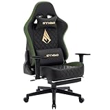 Symino Gaming Stuhl - Ergonomischer Bürostuhl im Racing Style, 200kg Belastbarkeit, verstellbare Armlehnen, Vintage PU Leder, Gaming Chair mit Fußstütze (SchwarzGrün)