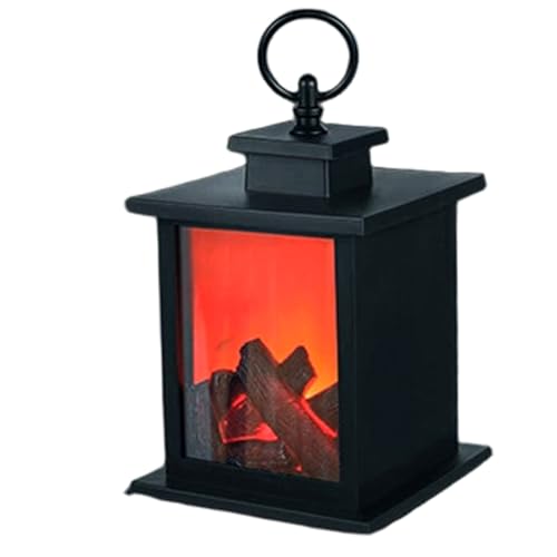 Small Electric Fireplace Realistic Flame Effect LED Fireplace Lantern Timeable Battery Powered Small Fire Place for Home Tabletop Decor Surround