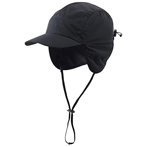 Home Prefer Waterproof Men's Winter Hats Warm Fleece Lined Earflaps Baseball Cap, Black, One size Cover