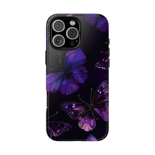 Coque rigide brillante iPhone 16 Pro Max motif papillon protection violette