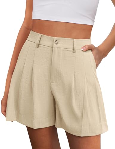 Womens Shorts Dressy Casual High Waisted Wide Leg Trousers,Apricot,S