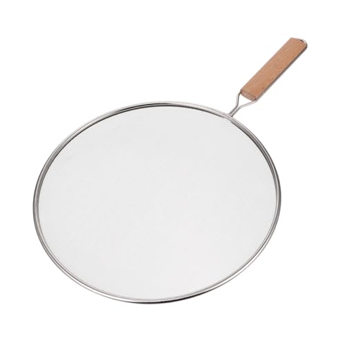 BESPORTBLE Tapa Antisalpicaduras de Aceite de Acero Inoxidable 29 CM Mango de Madera Rejilla Metálica para Cocina Protector contra Salpicaduras para Sartenes y Ollas