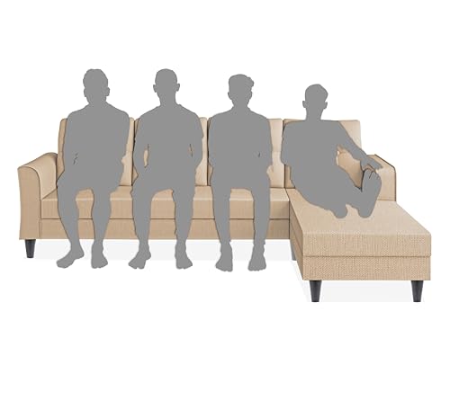 Image of Adorn India Maddox Tufted L Shape 5 Seater Sofa Chenille Sofa Set RHS (Beige) (3 Year Warranty)