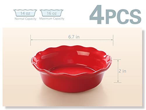 Onemore Pie Pans, 6.7 Inch Small Chicken Pot Pie Plates 16 Oz Deep Dish Pie Pan Ceramic Baking Plates For Dessert Oven Safe Round Baking Dish Pans Set Of 4 - Red #TOP1