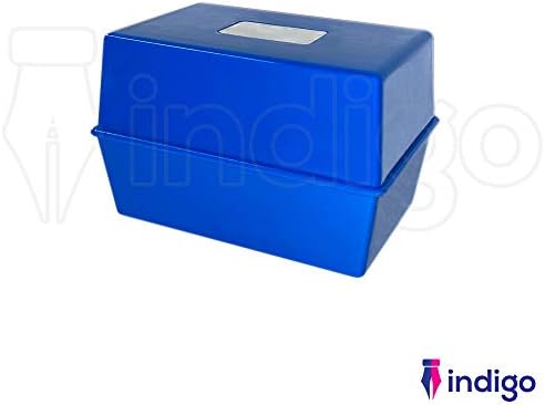 Indigo® Office Index Record Card Box Filing Box with Coloured Guide Record Cards - Blue (6" x 4")