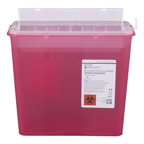 McKesson Prevent Sharps Container for Home Use, Red, 20 ct | 5 Quart, for Biohazard Infectious Waste, Needle and Syringe Disposal, Translucent, Touchless Lid - image 8